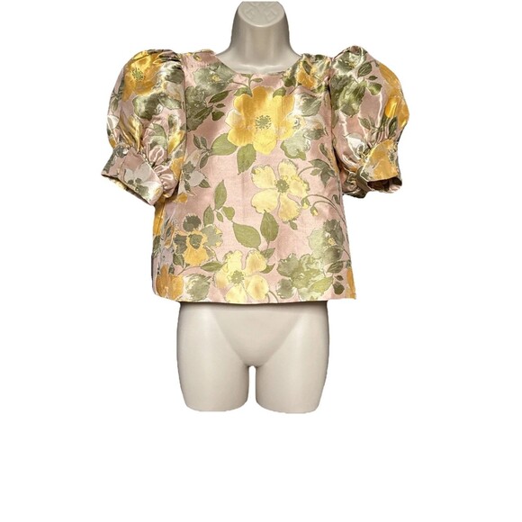 NWT Tuckernuck Pomander Place Lotus Thea Size S Jacquard Floral Puff Slev Blouse - Picture 4 of 15